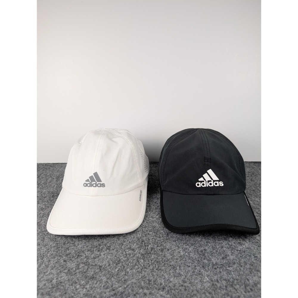 Lot of 2 Adidas Hat Cap Strap Back AEROREADY Lightweight Performance Black White